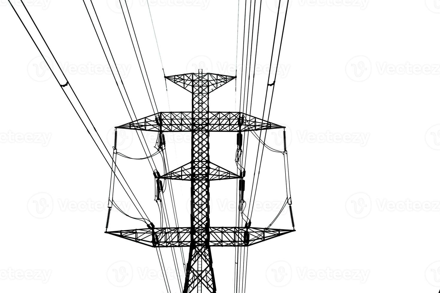 high voltage pole Complex steel structure on a white background with clipping path photo