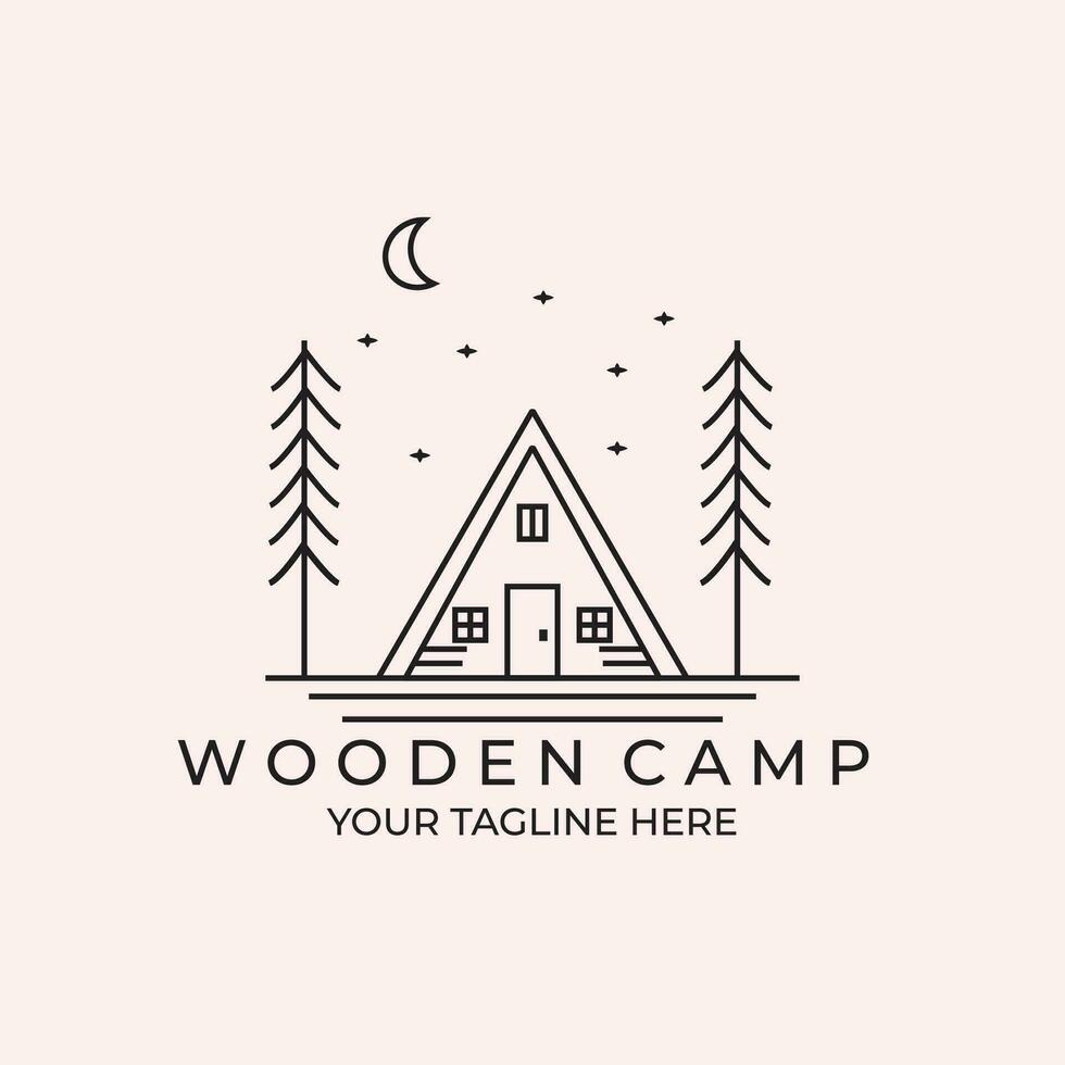 wooden camp minimalist logo design line art illustration logo creative vector