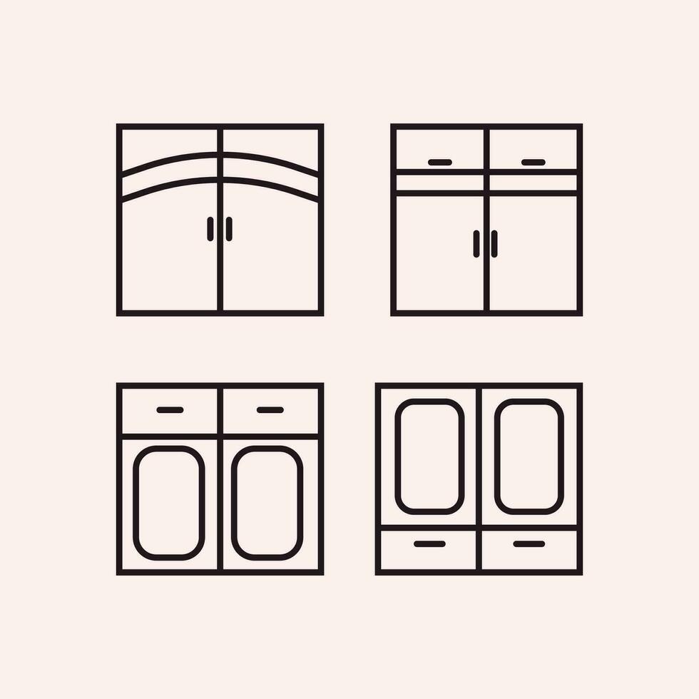 set furniture line art minimalist illustration logo design icon cupboard vector