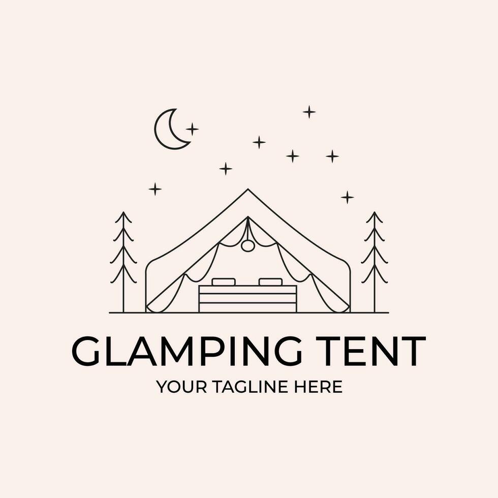 glamping tent camp logo line art illustration design logo minimalist creative vector