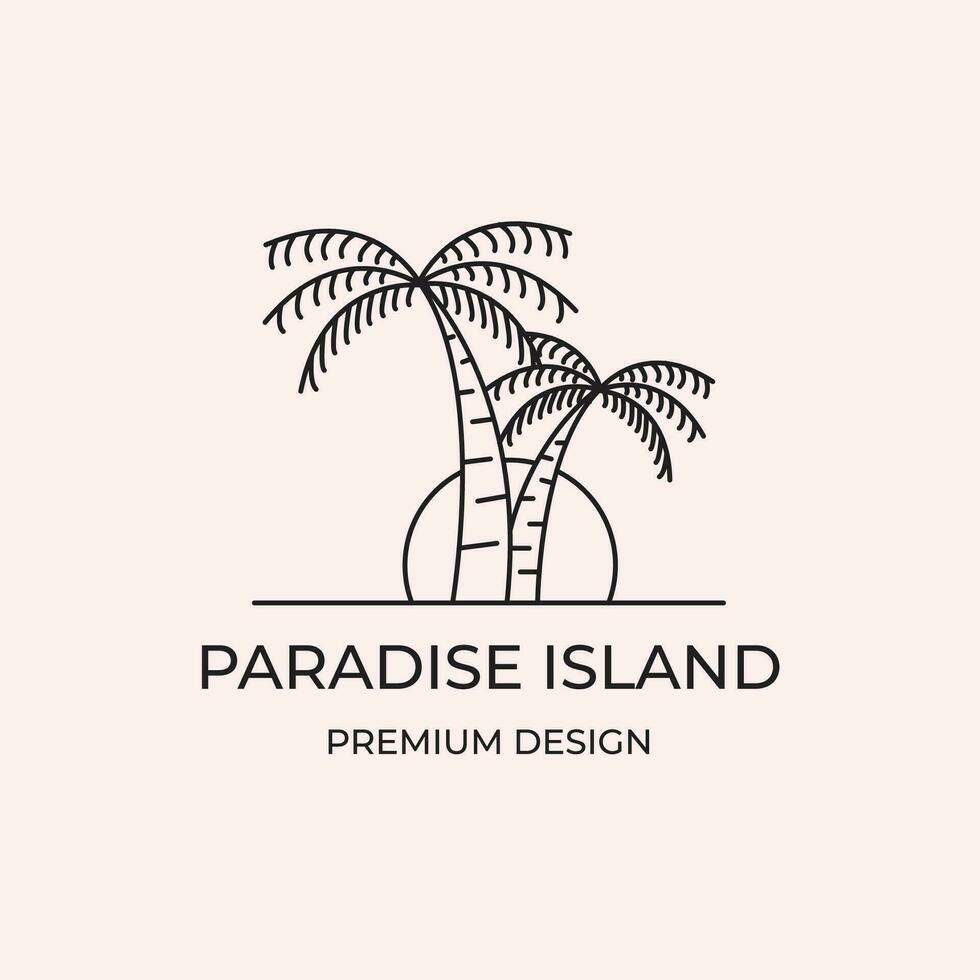 paradise island premium design logo line art minimalist vector