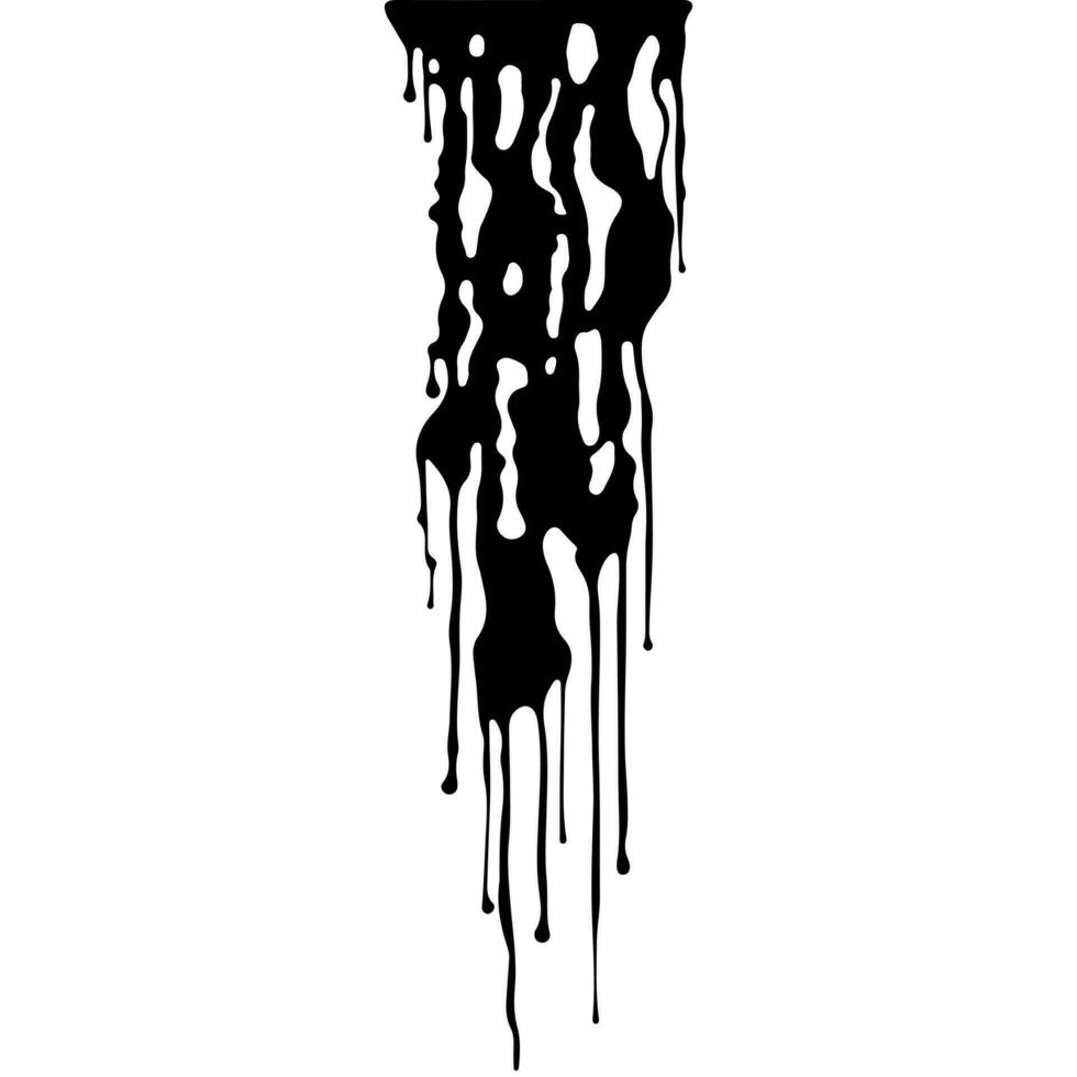 resumen goteo pintar. negro tinta fluye abajo en largo corrientes y gotas. el fluido negro líquido. gotas. sucio grunge textura. vector ilustración aislado en blanco antecedentes. diseño elemento