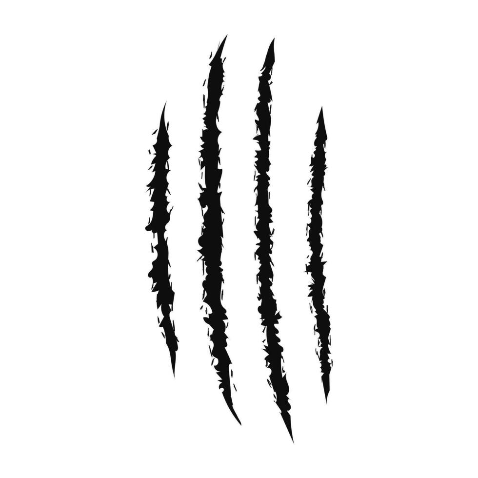Animal claw scratches and marks. Icon, flat style, black silhouette. Vector isolated on white background. Scratches from a cat, tiger, lion, dog, jaguar, bear, puma, leopard.