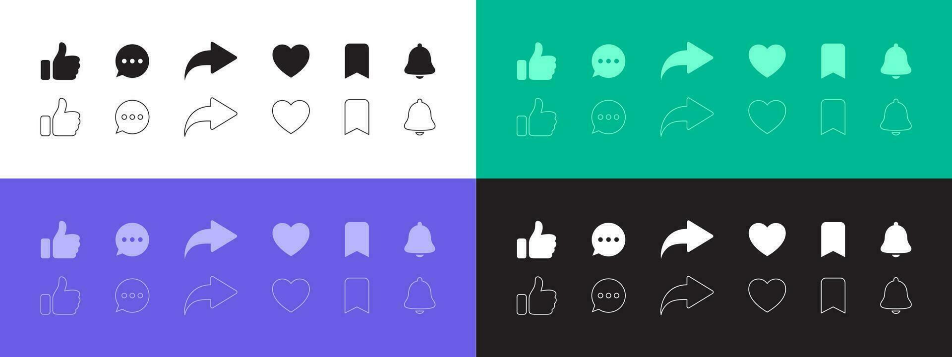 Like, comment, share, icons set. Social media icons. Buttons of social notification. Vector scalable graphics