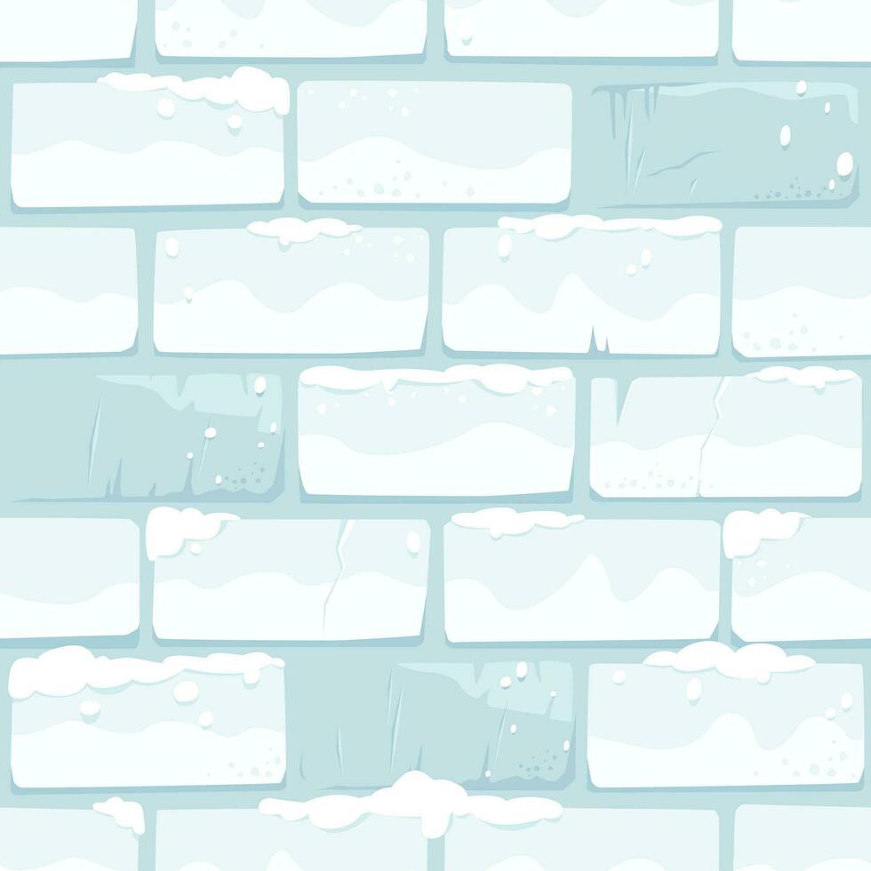 Aged Cartoon Snow Covered Castle Wall, Square Seamless Pattern, Flat Design Vector