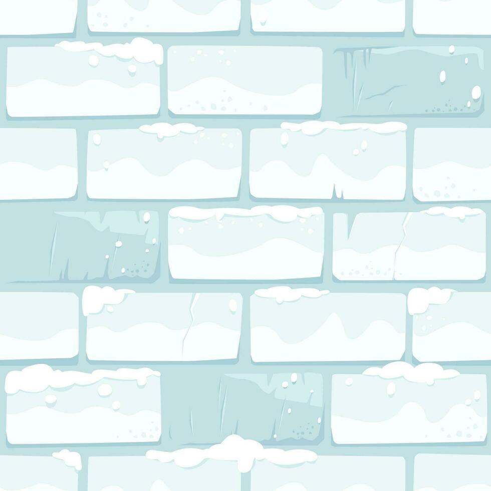 Aged Cartoon Snow Covered Castle Wall, Square Seamless Pattern, Flat Design Vector