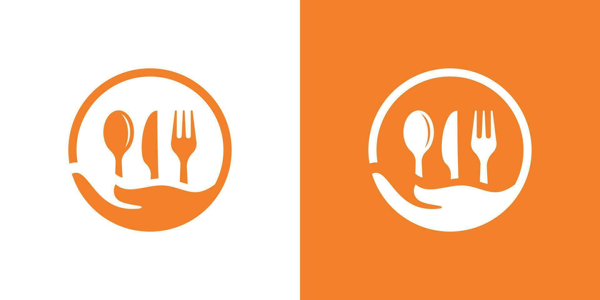 logo design combination of hand shape with spoon and fork, food health logo. vector