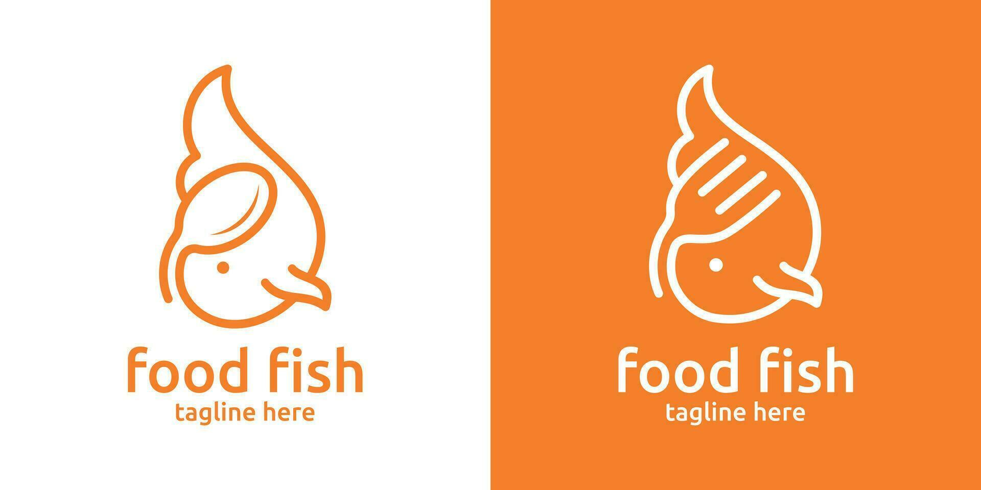 logo design combination of fish shape with fork spoon, minimalist lines. vector