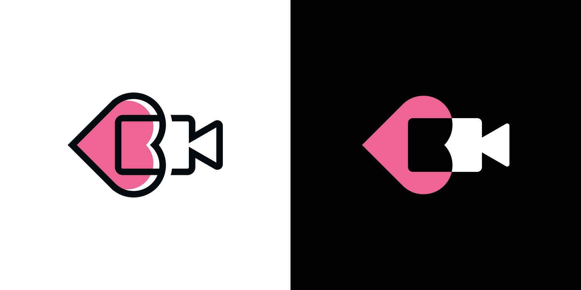 logo combination of video recorder illustration shape with love sign, icon, vector, symbol. vector