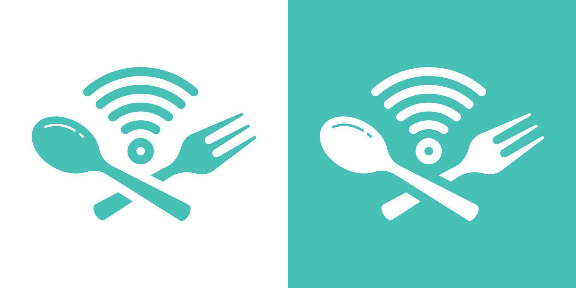 cutlery element logo design combined with internet signal and made with line style vector