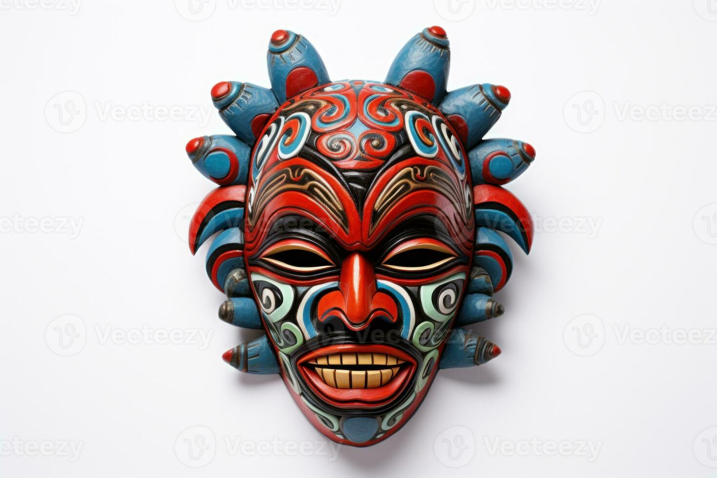 AI generated Carnival mask for the festival. African ethnic ritual mask isolated on a white background. Wooden Tribal Mask of warrior with carved ornaments. Traditions and customs of Africa photo