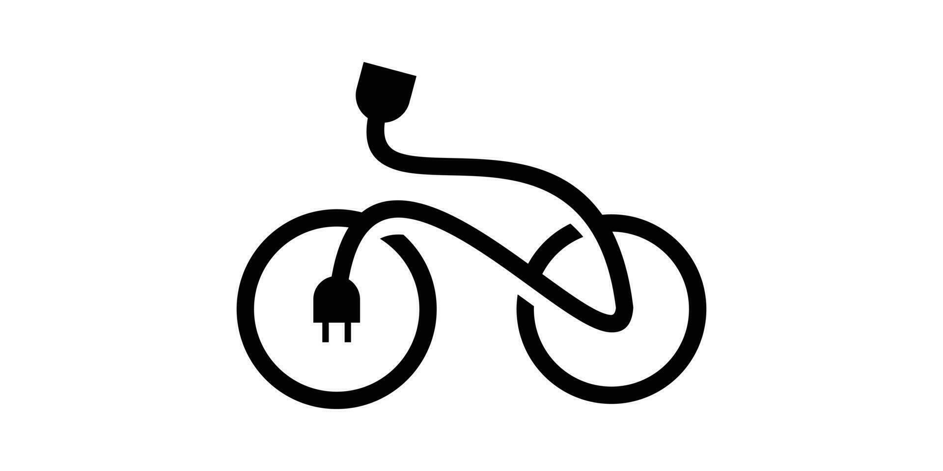 bicicleta y cable eléctrico línea icono vector ilustración