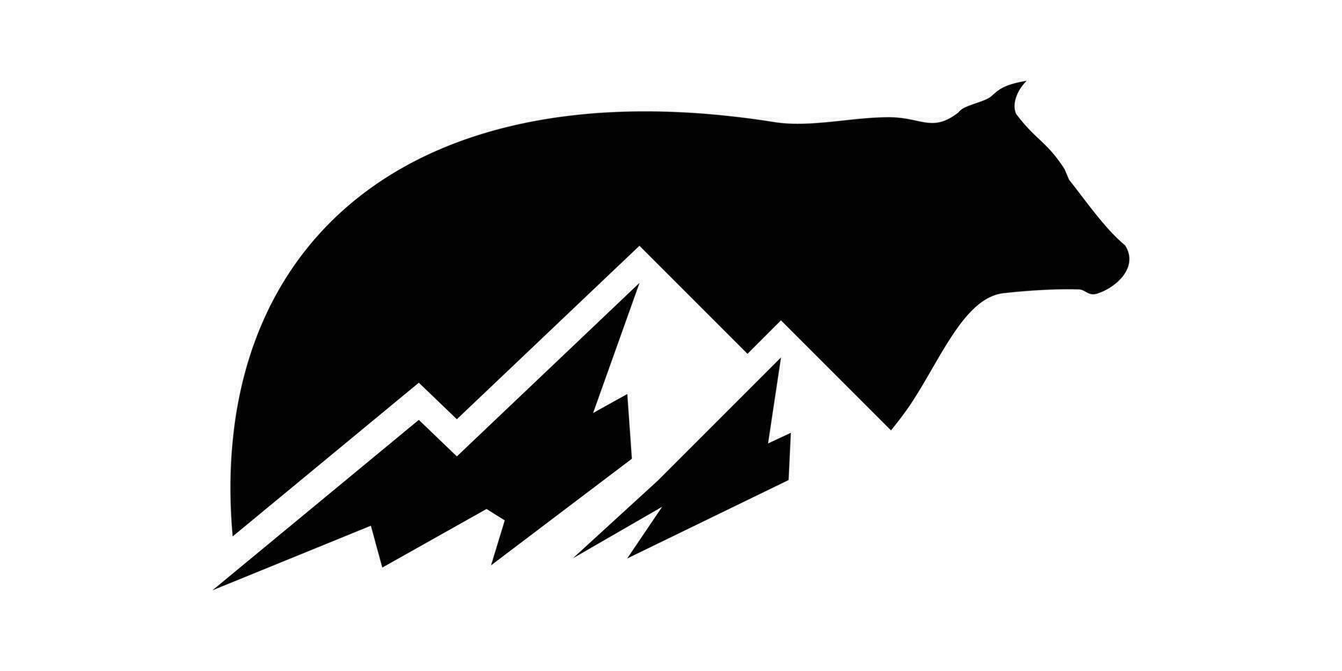 logo diseño vaca y montaña plano icono vector ilustración
