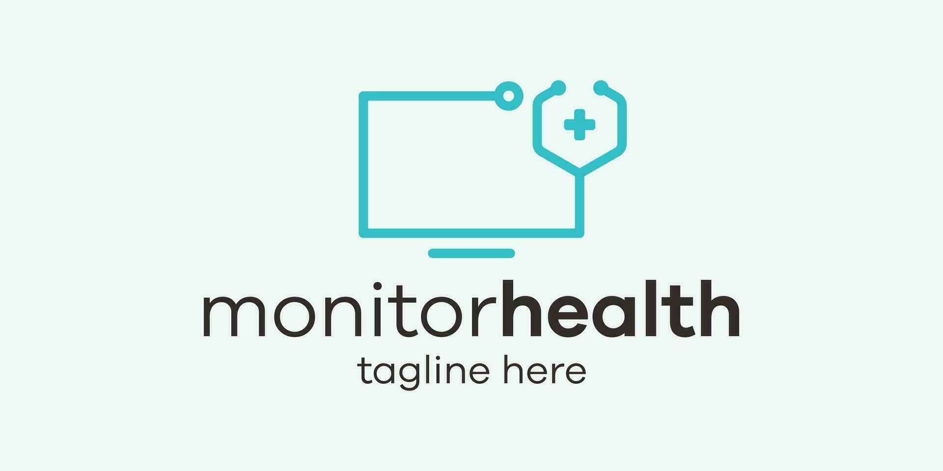 logo design monitor and stethoscope icon vector minimalist