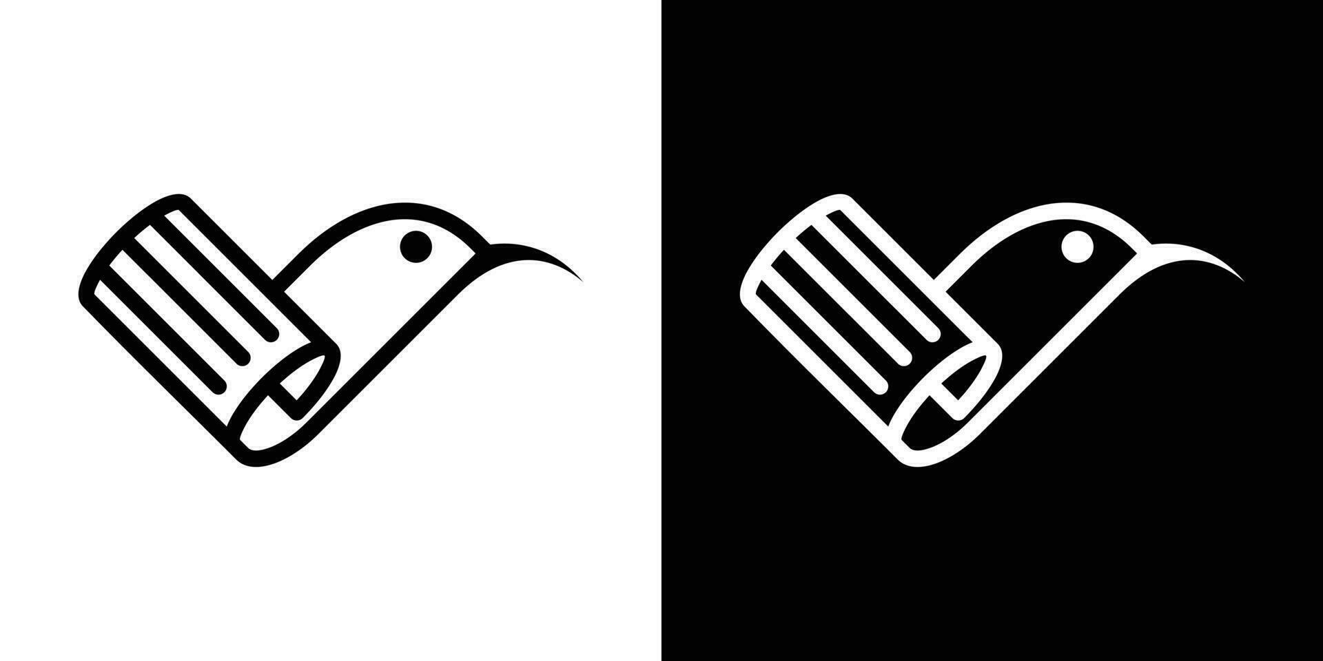 logo design bird and paper minimalist line icon vector inspiration