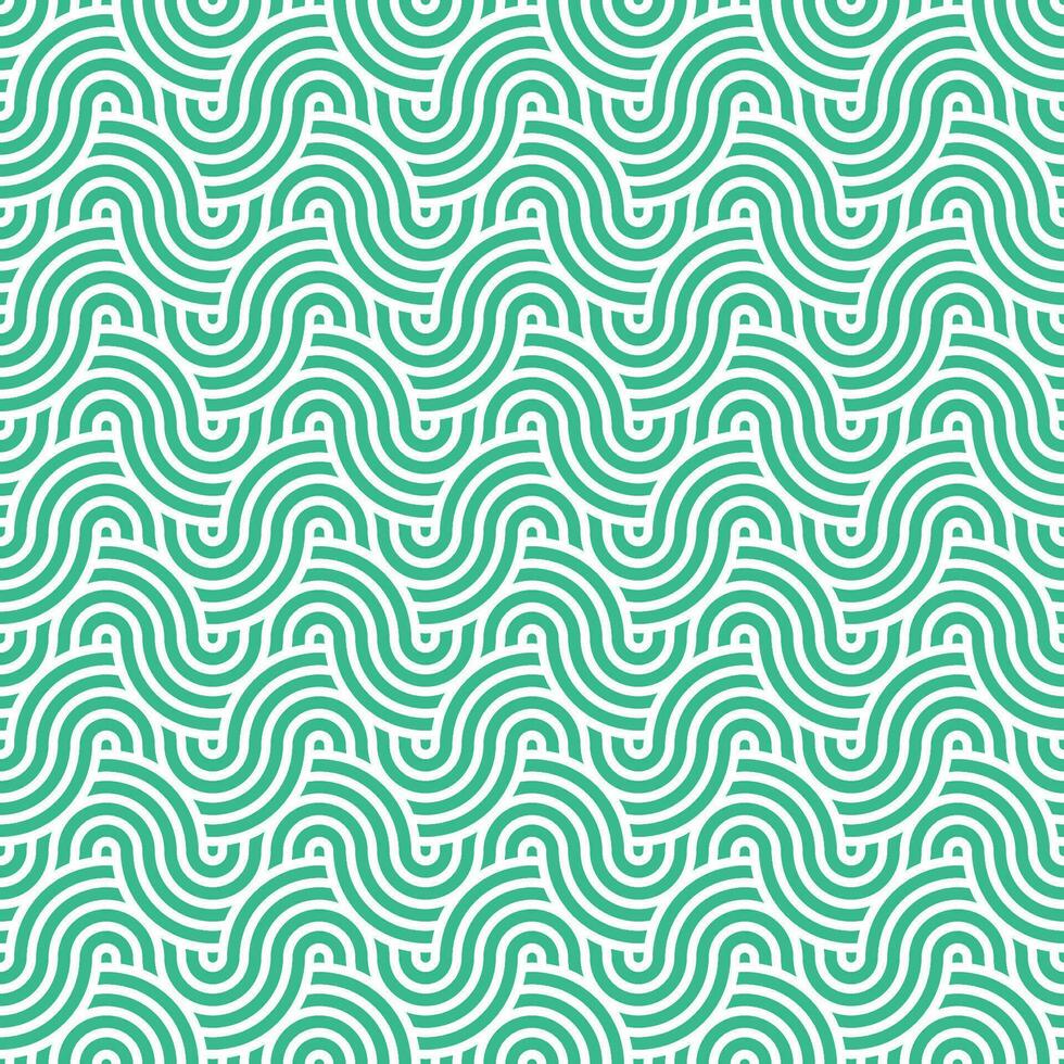 Seamless abstract green geometric japanese circles lines and waves pattern vector