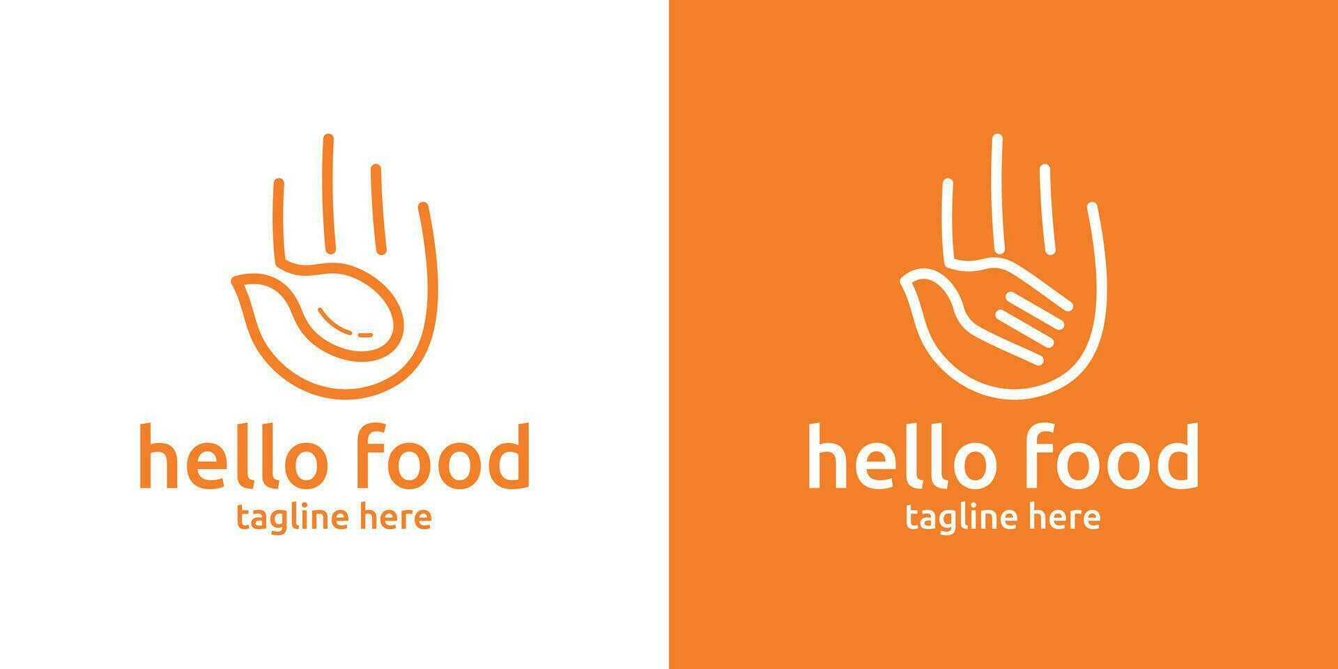 restaurant logo design with a combination of hand shapes and fork spoons, minimalist line logo. vector