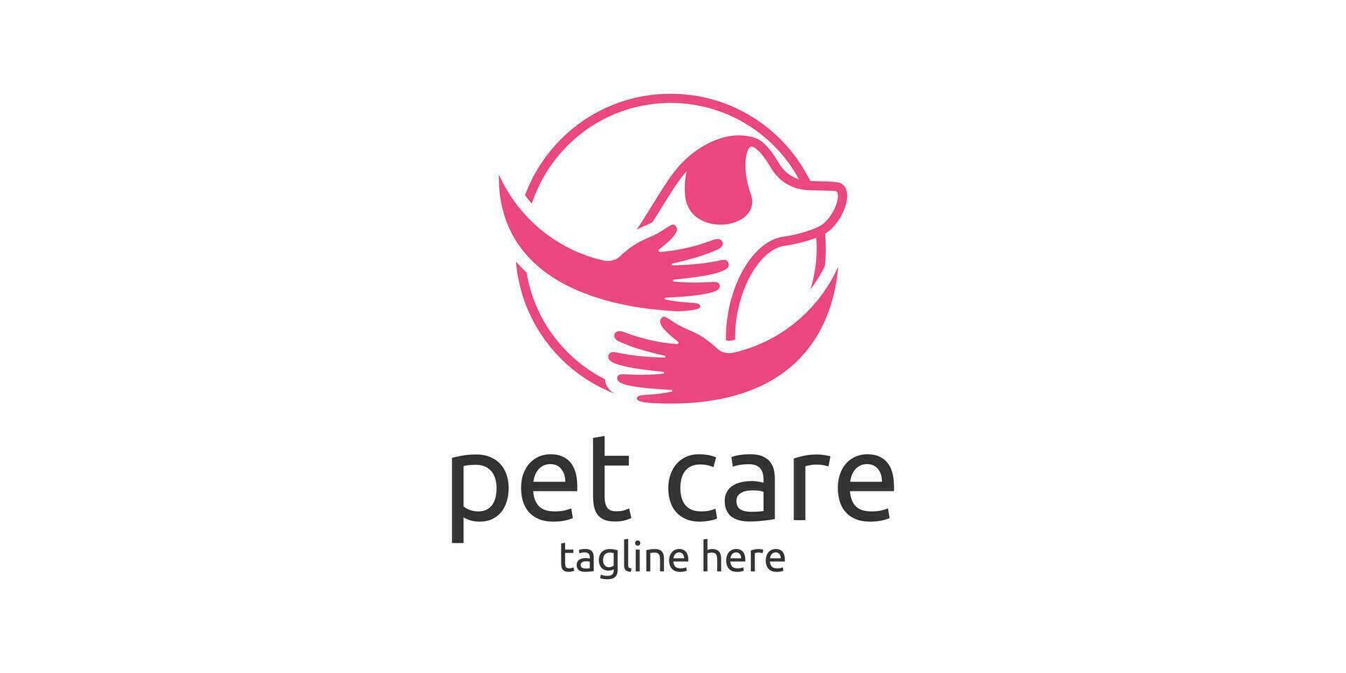 dog care logo design with dog elements and hugging hands. vector