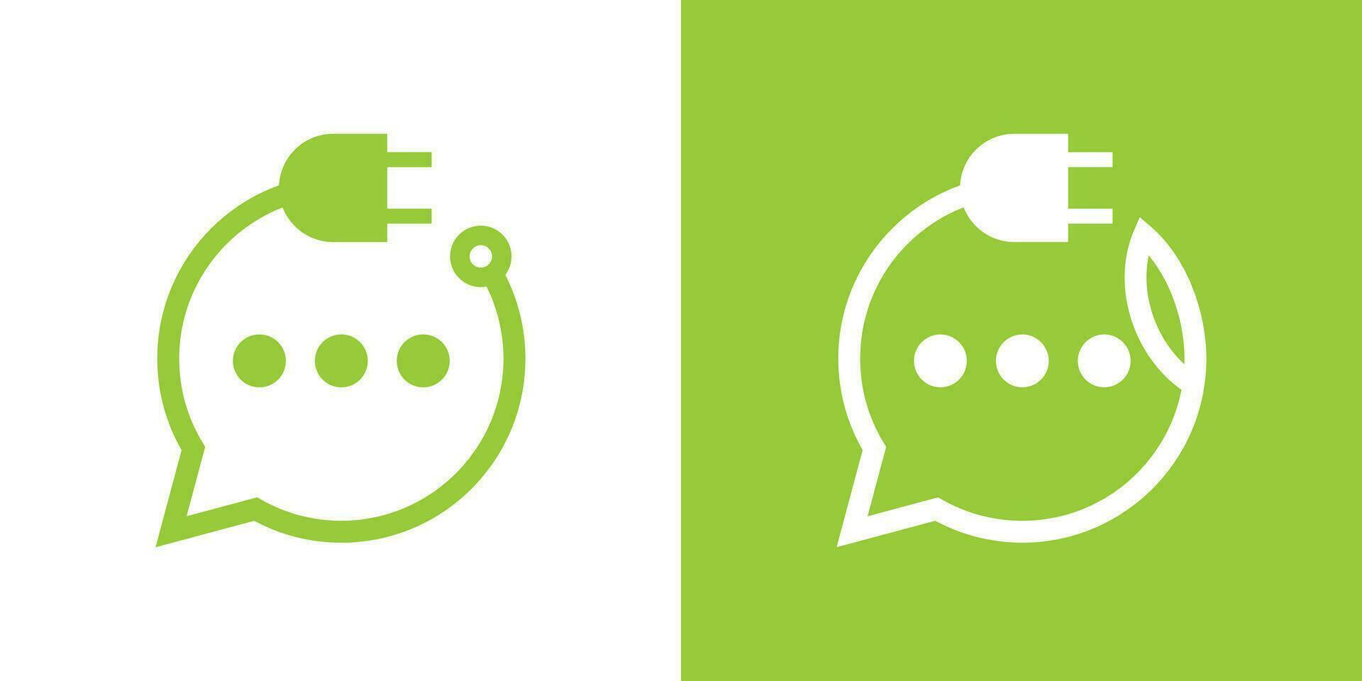 logo design electrical cable and chat icon line vector illustration