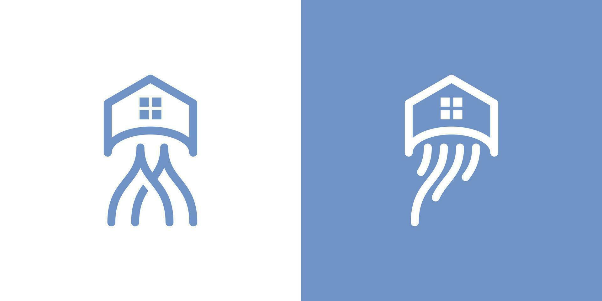 logo design combining the shape of a jellyfish with a house, minimalist logo. vector