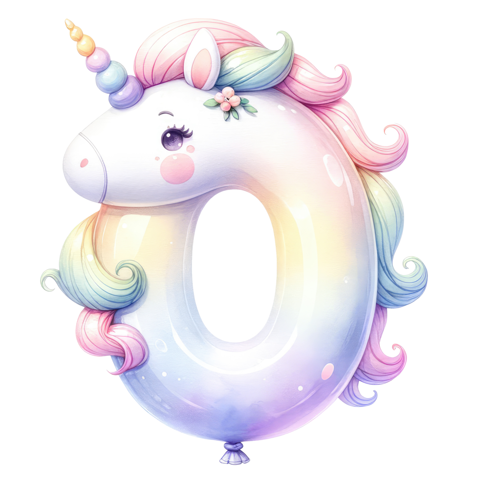 AI generated Number 0 Pastel Unicorn isolate. png