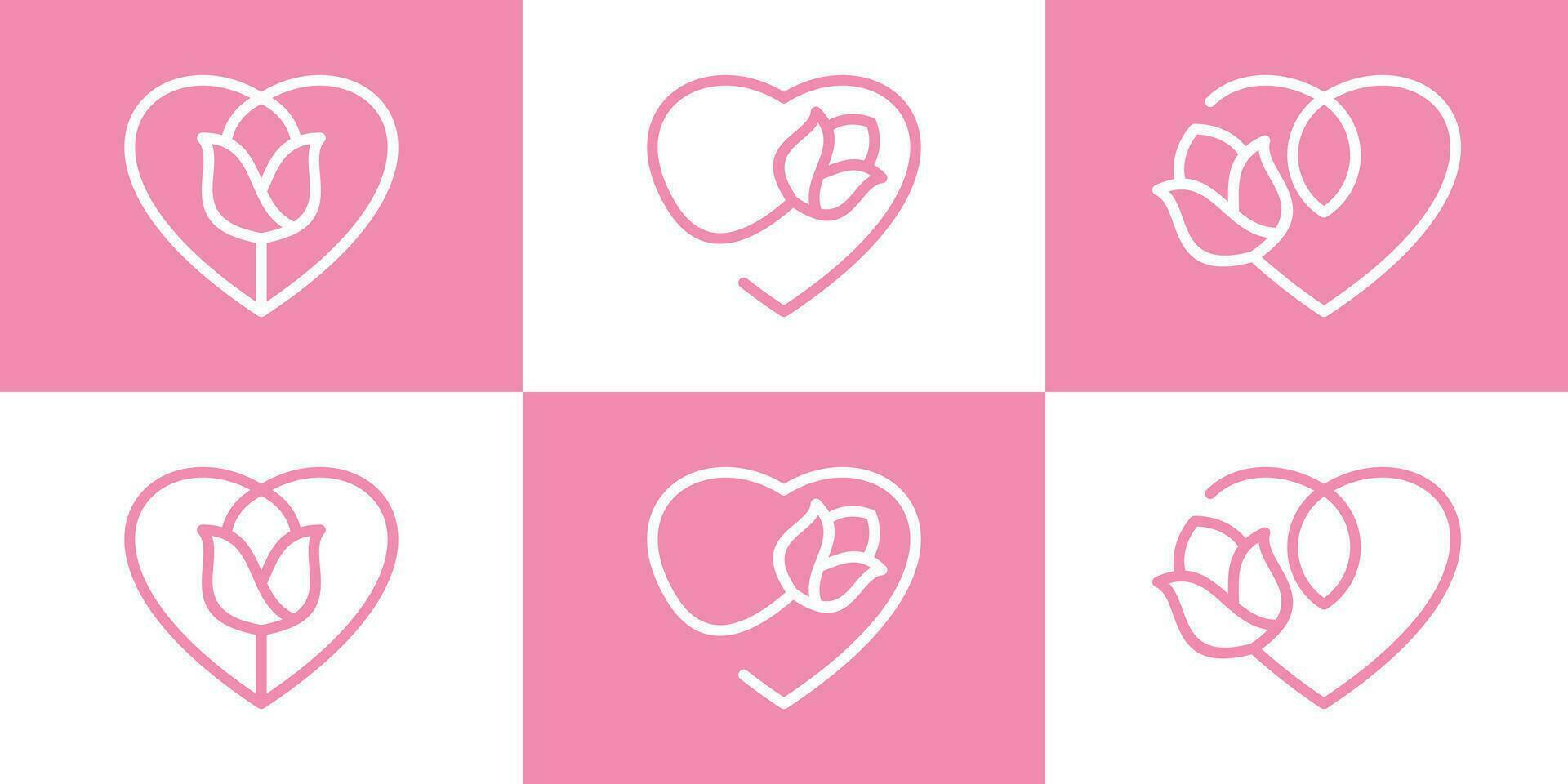 logo design love and rose set icon minimalist vector illustration