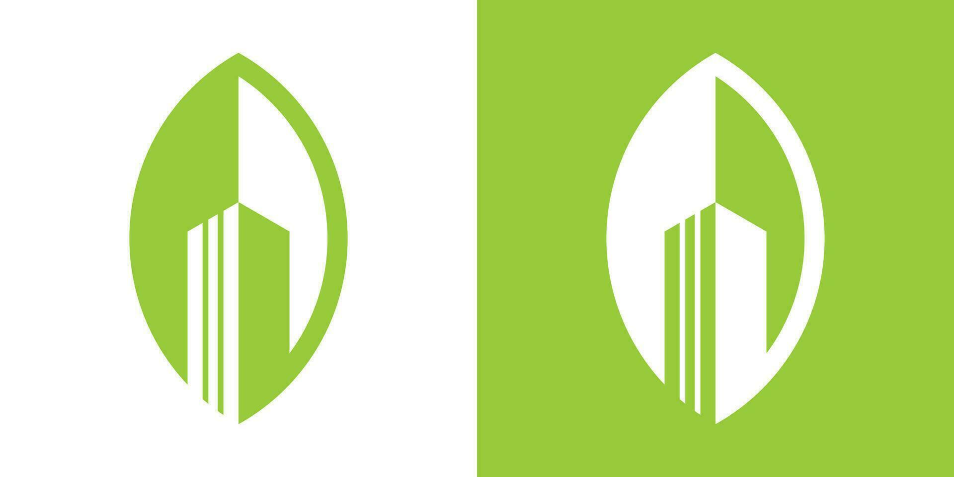 logo design leaf and building negative space icon vector illustration