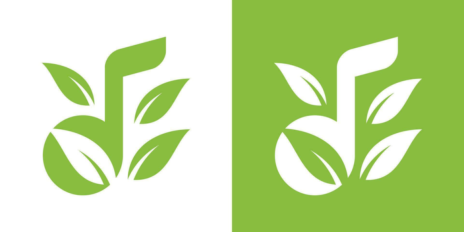 logo design note music and leaf icon vector inspiration