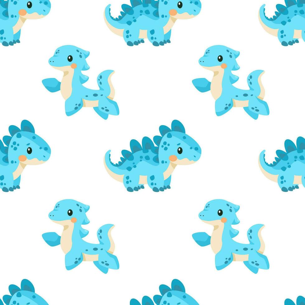 Bright vector seamless pattern. Cute dinosaurs. Pattern for baby clothes, textiles, diapers and fabrics.