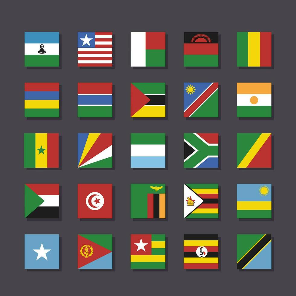 Africa flag icon set square shape flat design vector illustration