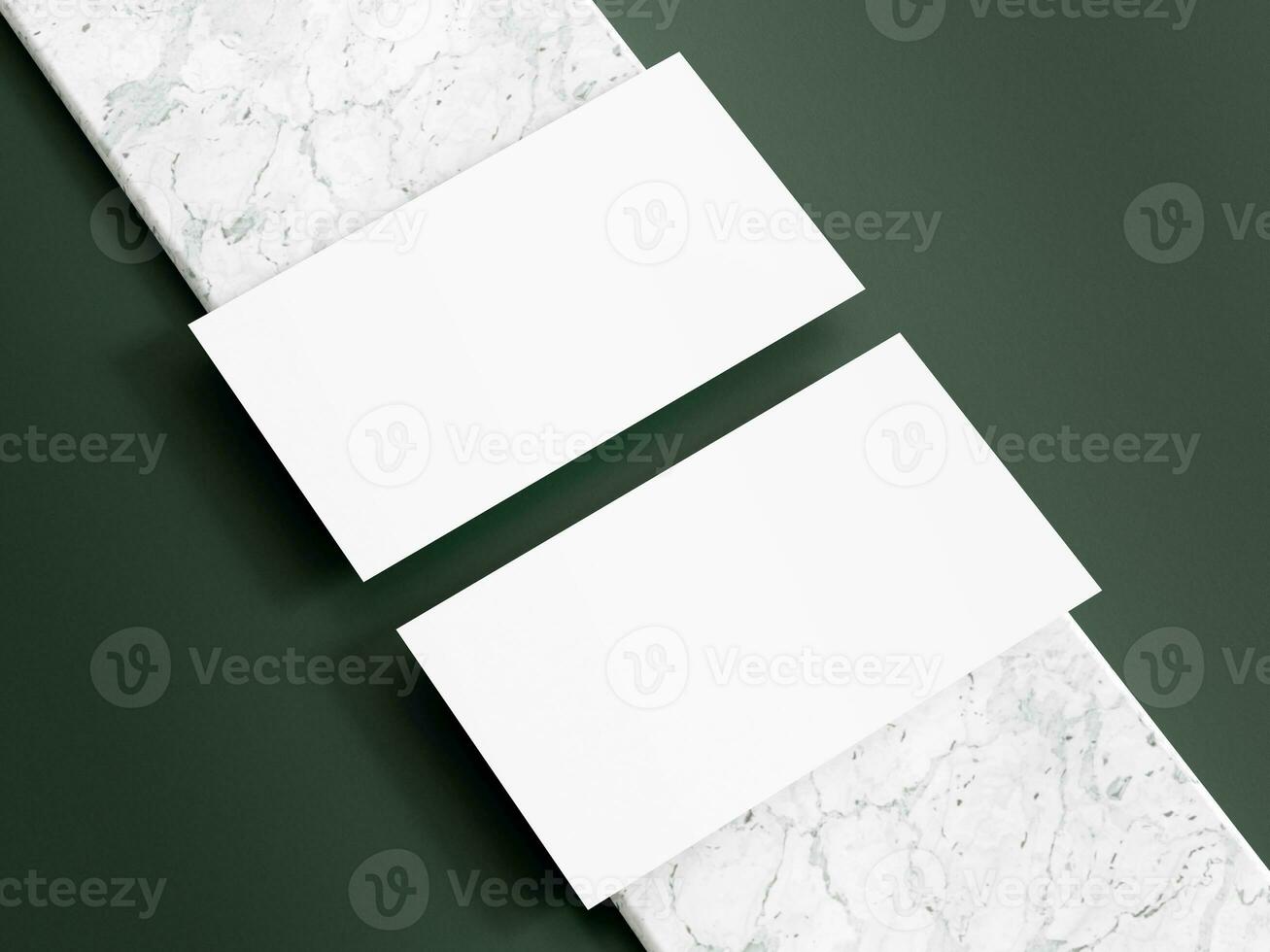 Business card mockup with dark green background photo