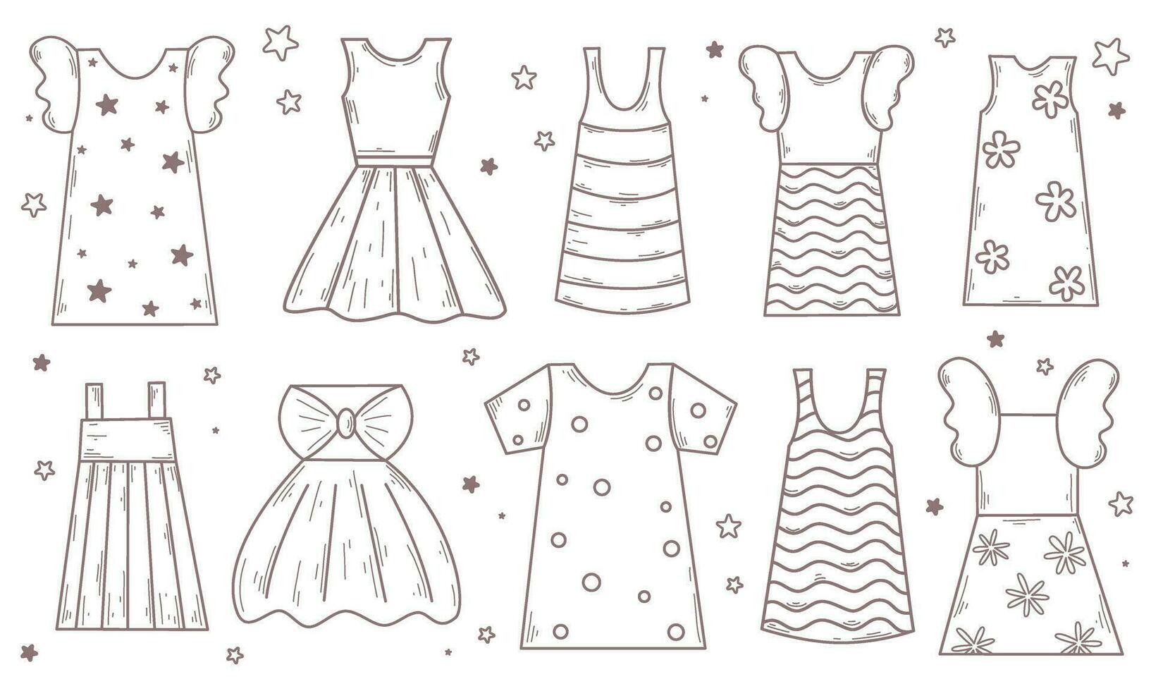 Girl's wardrobe set doodle sketch style vector