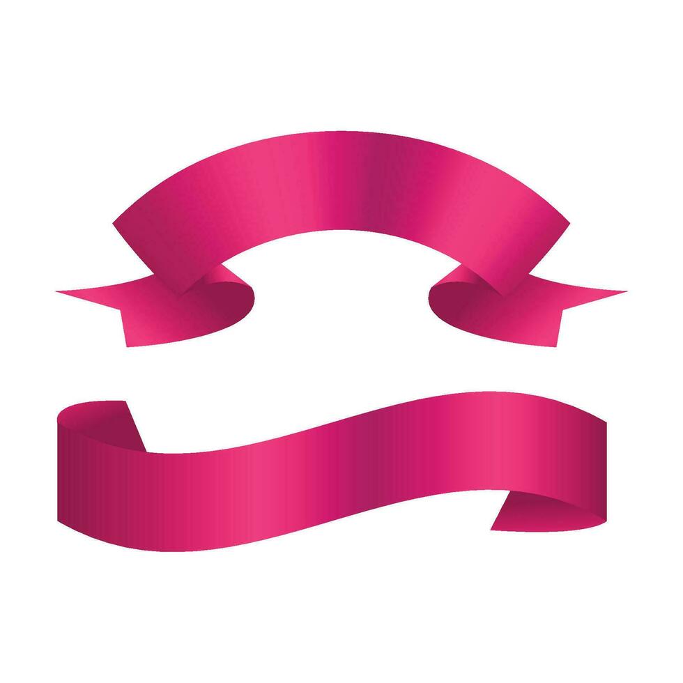 Vector pink glossy ribbon banners set. collection object stripe, frame classic tag