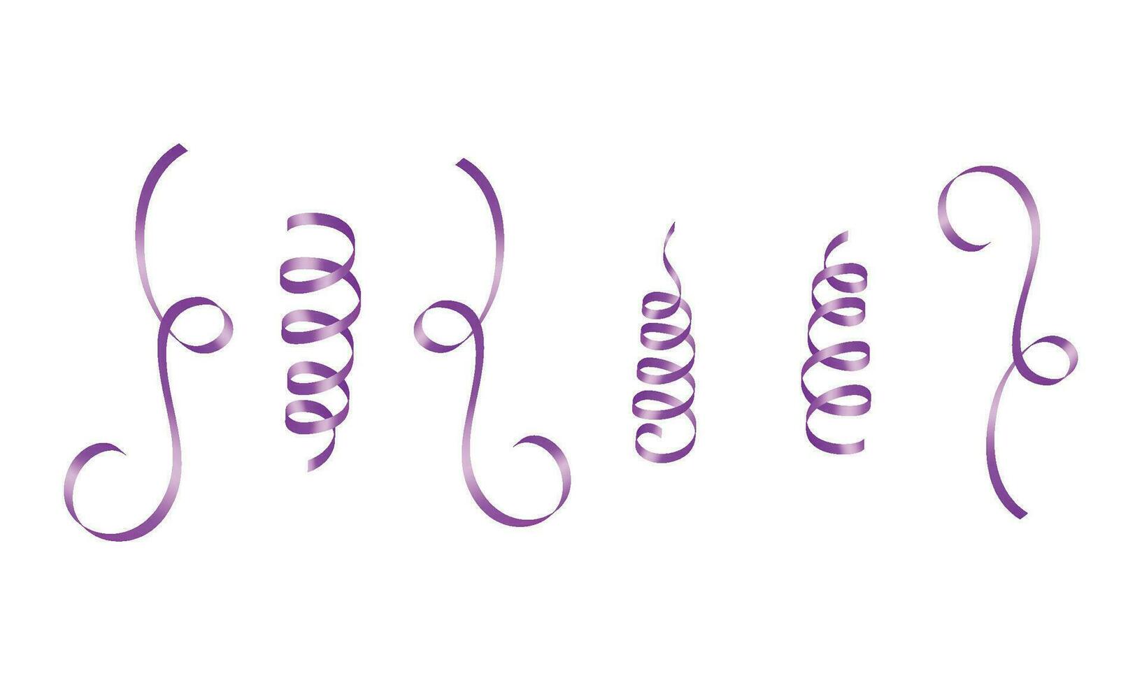 Vector purple curled ribbons serpentine realistic set