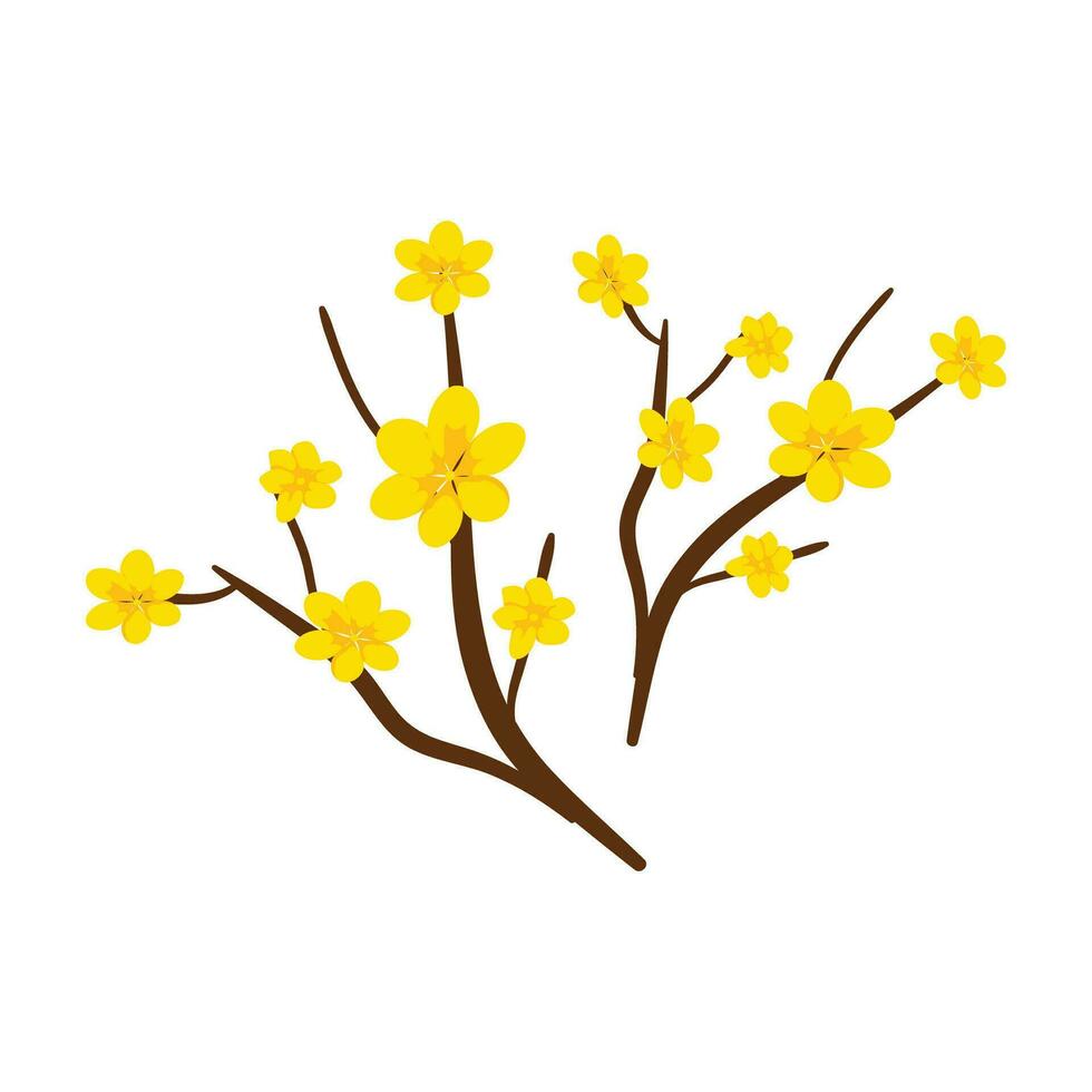 Vector small brightyellow flowers on green stalk floral theme blooming plant element for concept