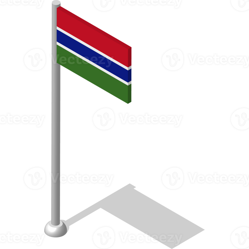 isométrica bandera de Gambia en estático posición en asta de bandera. nacional bandera de país en estático, incluso posición. png imagen en transparente antecedentes