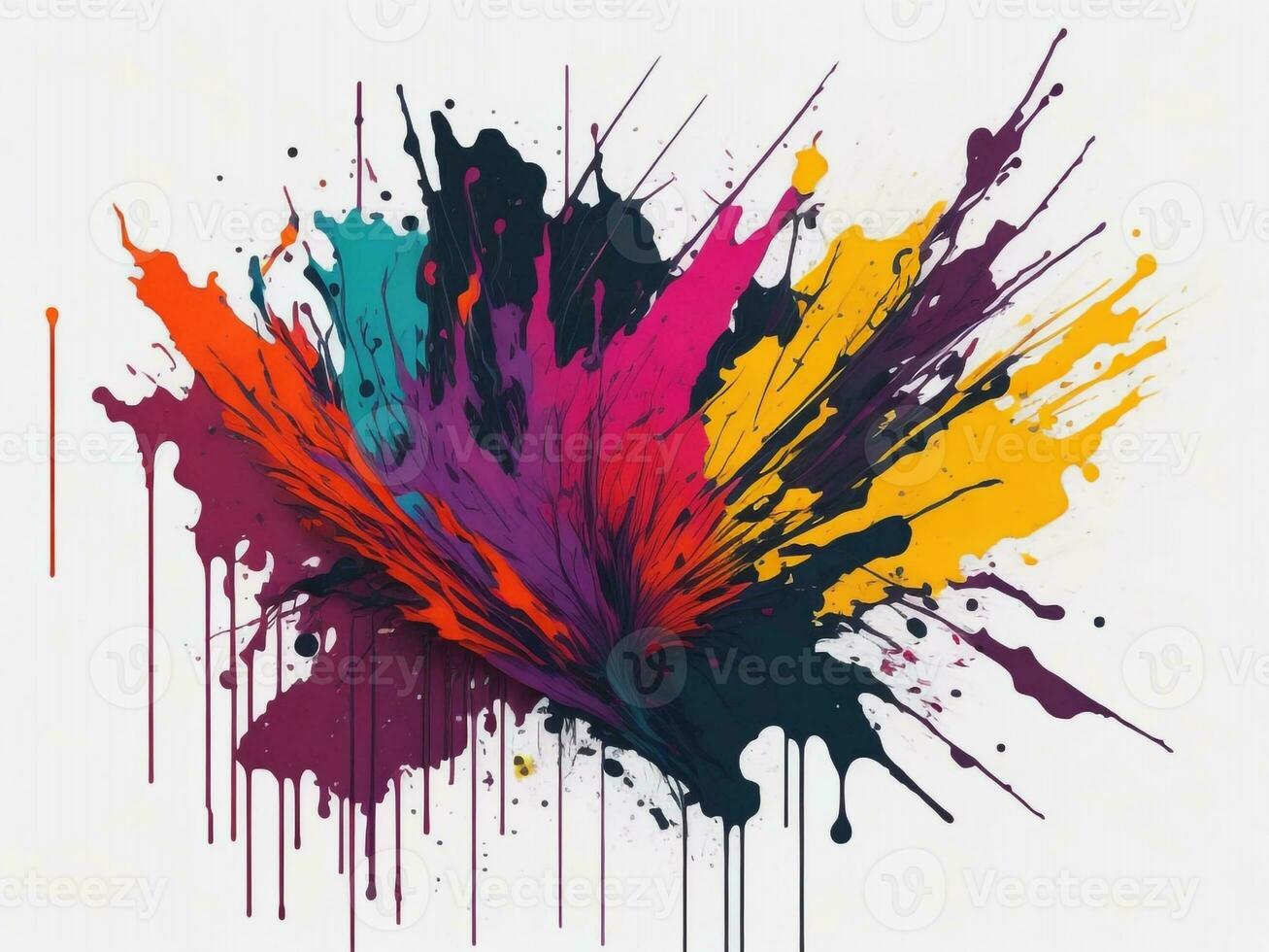 AI generated Abstract colorful splatter, paint, brush strokes watercolor, stain grunge isolated on clear background, colored spray, With different colors photo