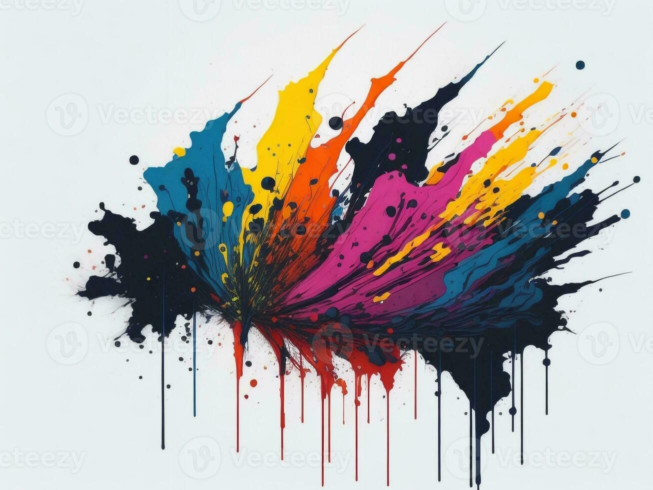AI generated Abstract colorful splatter, paint, brush strokes watercolor, stain grunge isolated on clear background, colored spray, With different colors photo