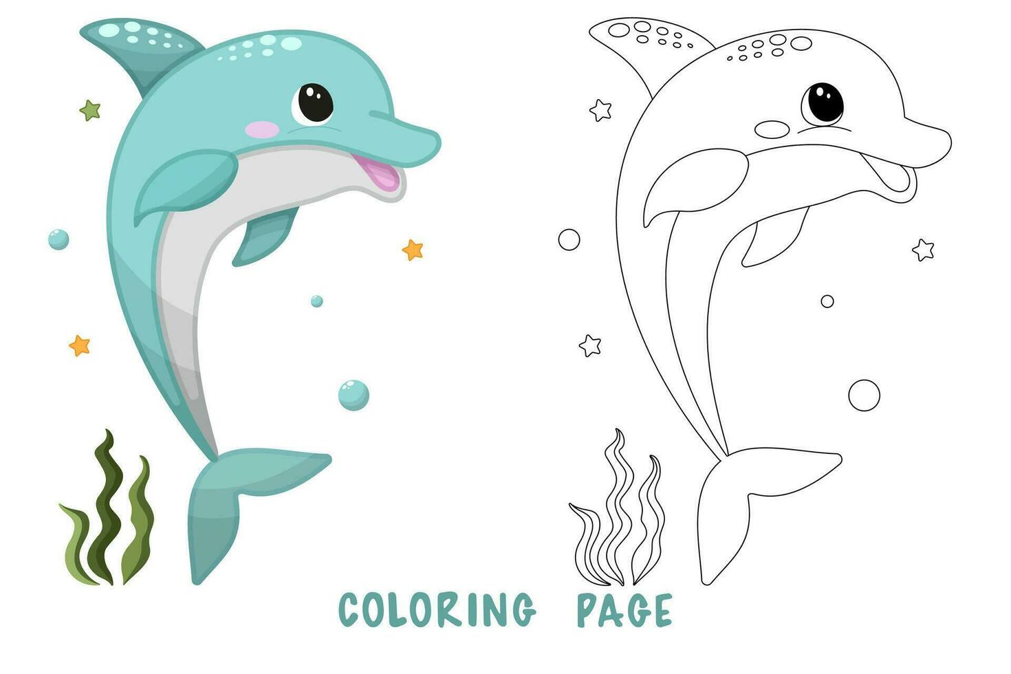 Coloring page of dolphin vector