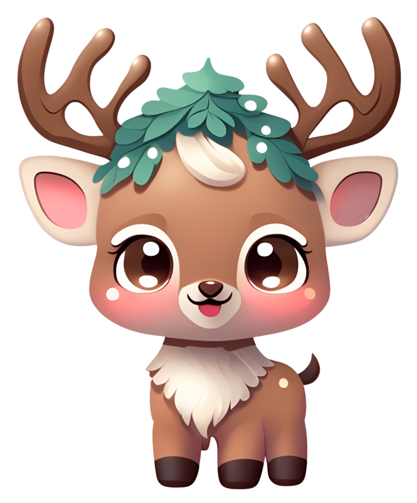 AI generated Christmas reindeer cute cartoon character png