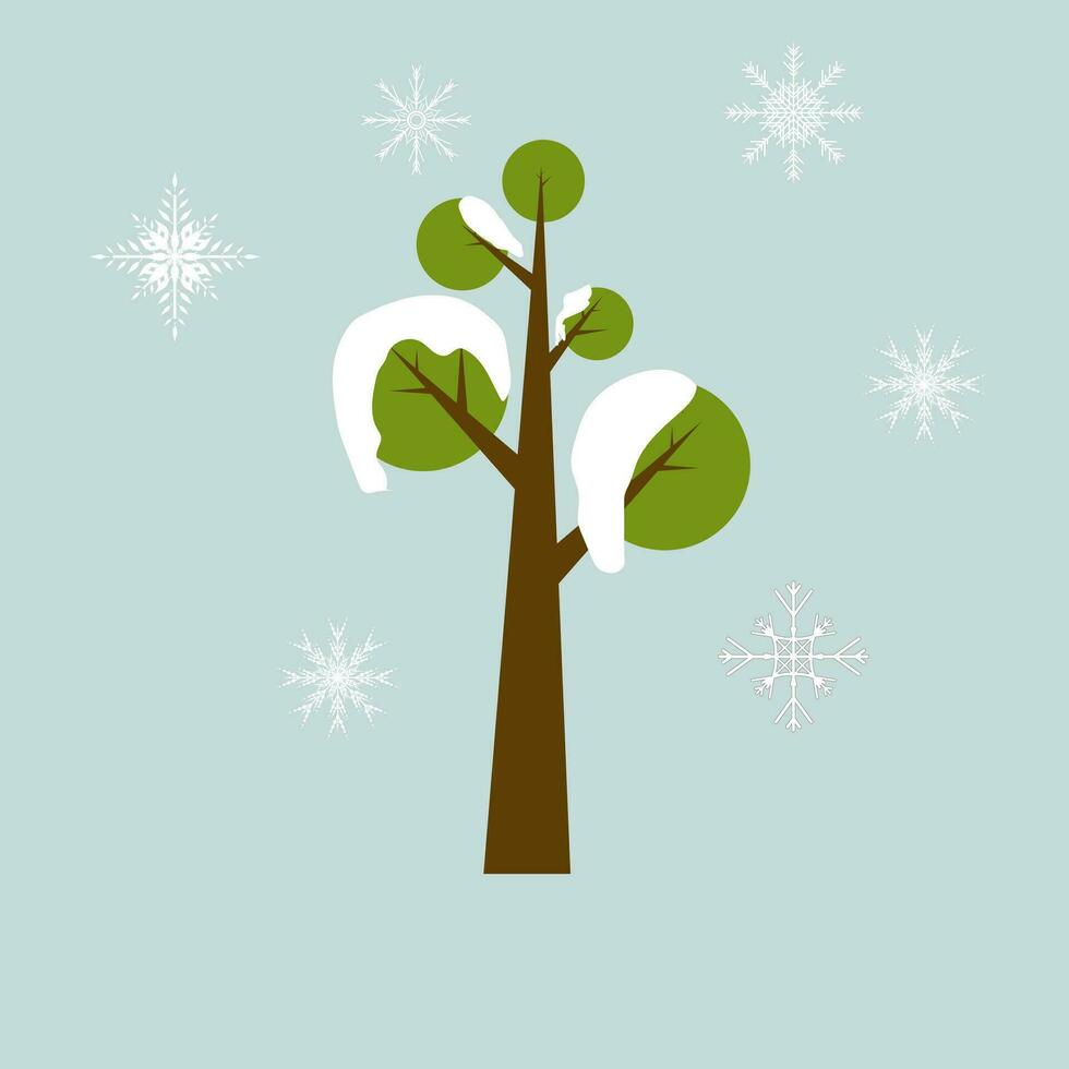 Chistmas trees and snow flakes on light blue background, with snow on it and Set of winter trees vector