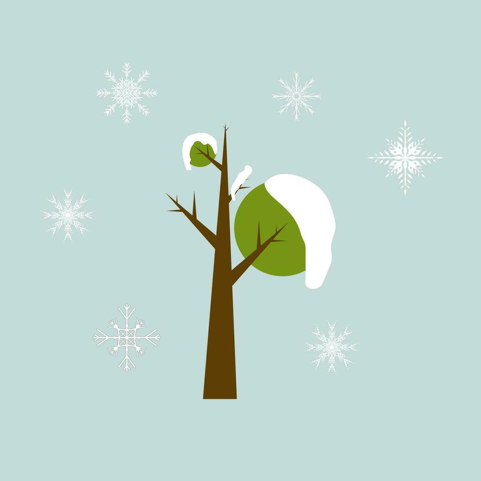 A Chistmas trees and snow flakes on light blue background, used for spring concepts vector