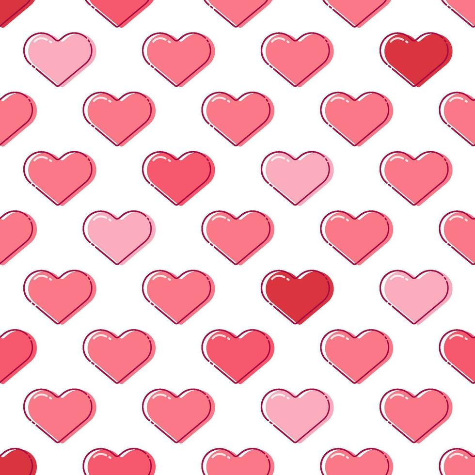 Red love heart seamless pattern illustration. Cute romantic pink hearts background print. Valentines day holiday backdrop texture, romantic wedding design. vector