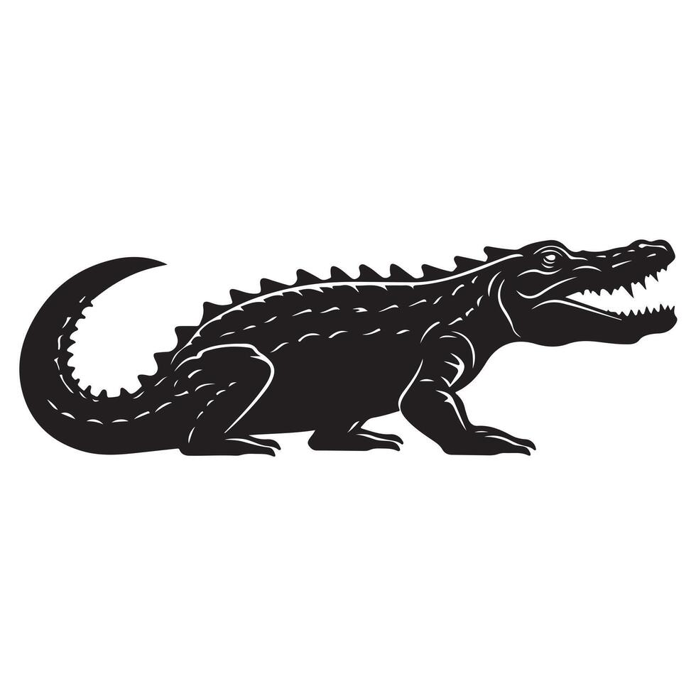 A black Silhouette crocodile animal vector