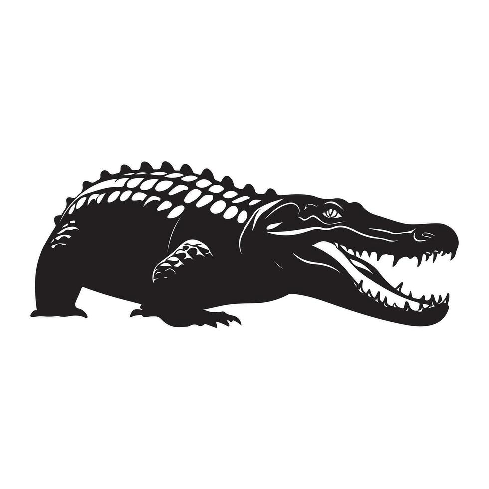 A black Silhouette crocodile animal vector