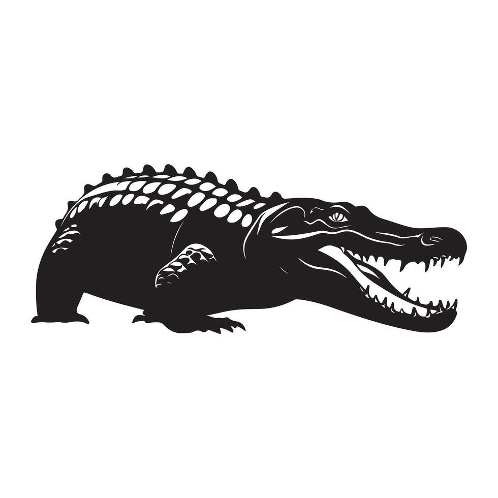 A black Silhouette crocodile animal vector