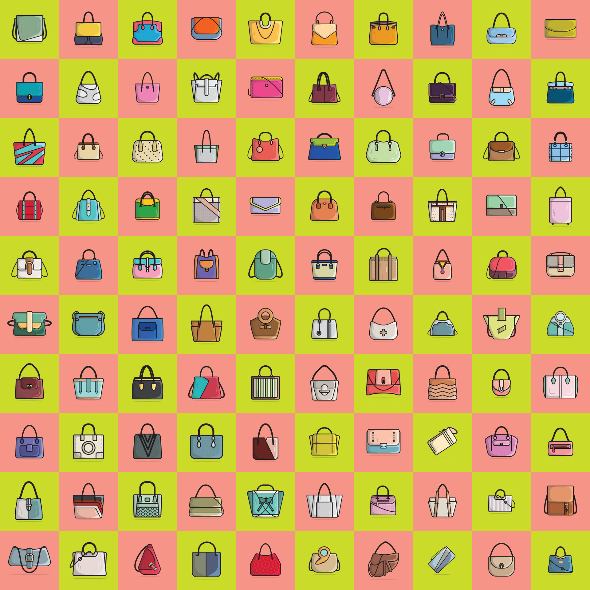 Collection Of 100 Girls Fashion Party Purses Vector Illustration Collection Of 100 Girls Fashion Party Purses Vector Illustration