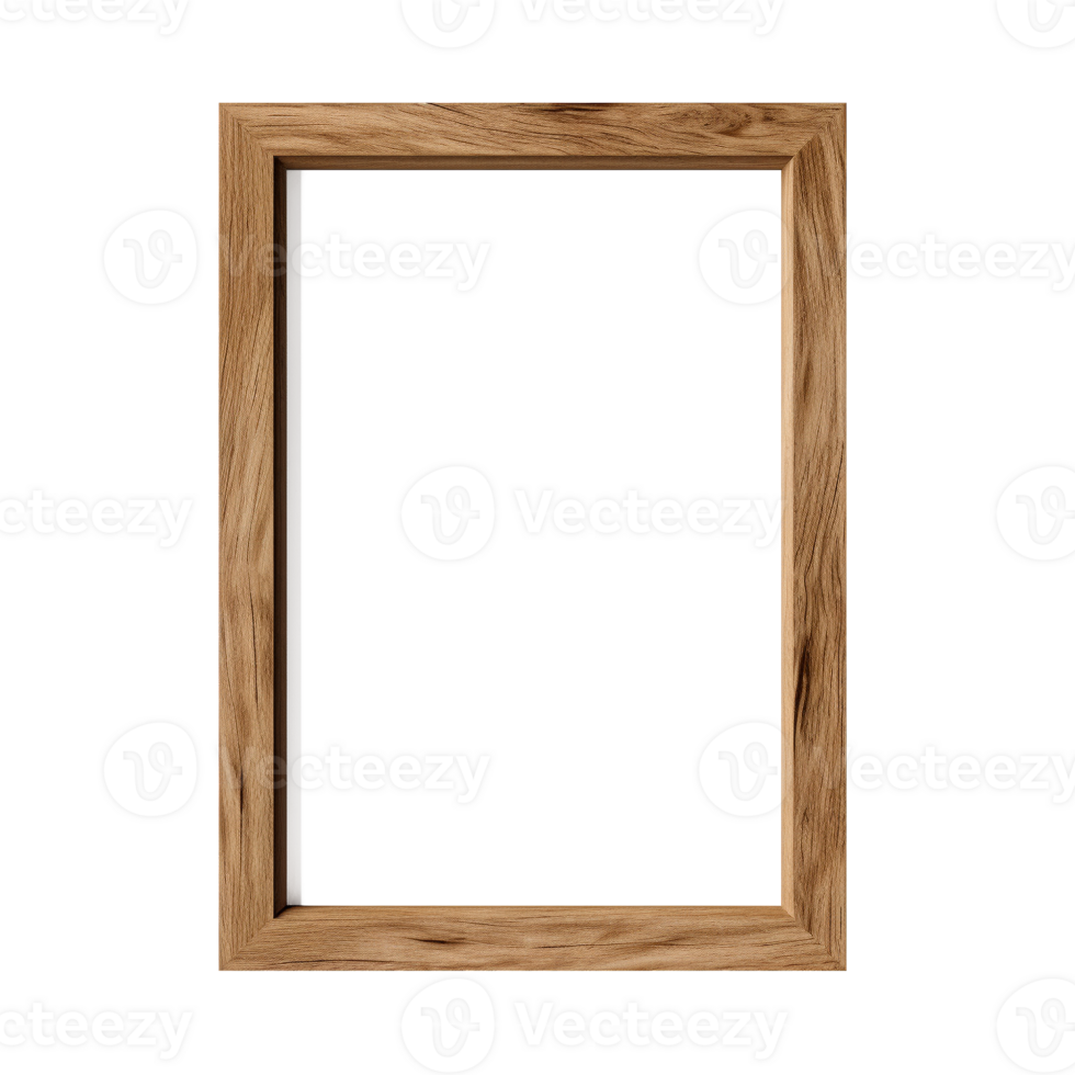 AI generated Empty natural wooden photo frame on transparent background. Realistic border wooden rectangular picture frame for design, Image display concept png