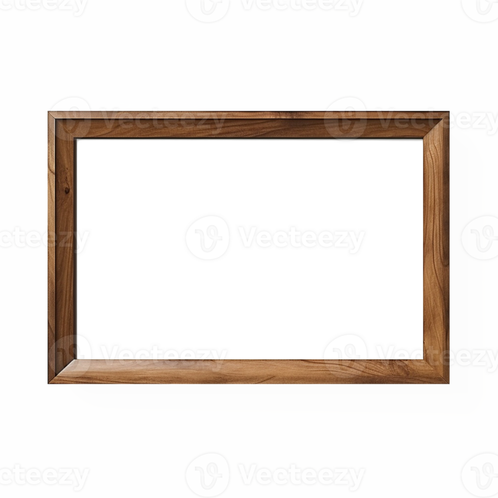 AI generated Empty natural wooden photo frame on transparent background. Realistic border wooden rectangular picture frame for design, Image display concept png