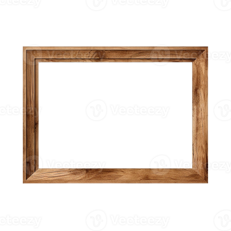 AI generated Empty natural wooden photo frame on transparent background. Realistic border wooden rectangular picture frame for design, Image display concept png